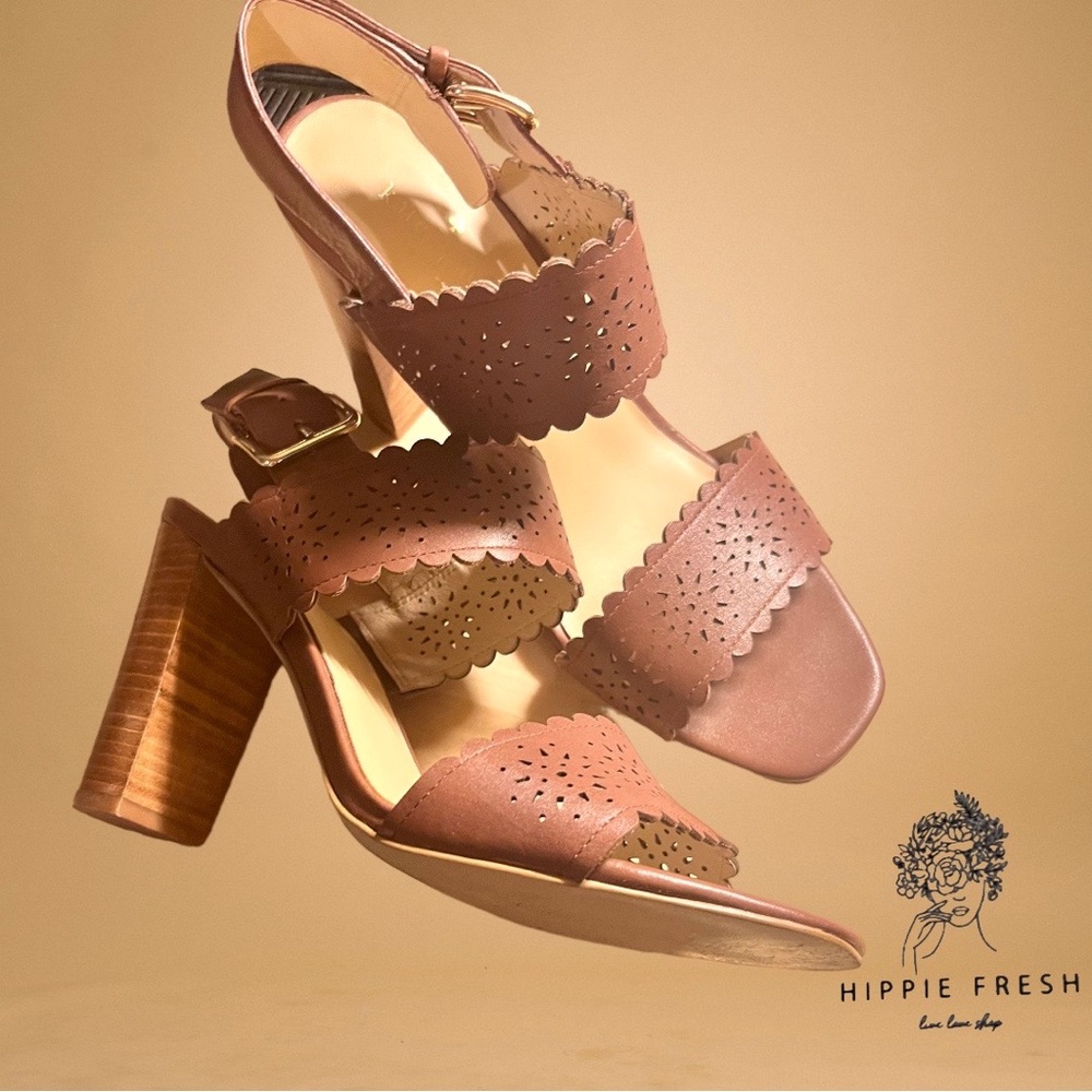 Kate Spade Laser-Cut Sunburst Leather Sandals, Brown Size US 9M